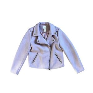 Forever 21 Pink Faux Velvet Suede Motorcycle Biker Jacket Gold (size 9/10)